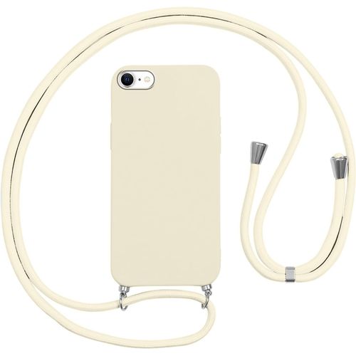 Coque Silicone Souple Antichoc Pour Iphone 8 / Iphone Se 2020 / Iphone 7 / Se 2022 Avec Cordon Ajustable Tour De Cou Et Bandoulière Antidérapante ¿ Blanc