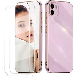 Coque Silicone Tpu Anti¿Choc Antidérapante Pour Xiaomi Redmi A1/A2 + 2 Verres Trempés 9h Ultra¿Fins 0,3 Mm (Violet)