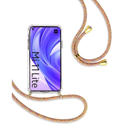 Coque Silicone Transparente Pour Xiaomi Mi 11 Lite 4g/5g Avec Sangle Tour De Cou Réglable, Attaches Métalliques Et Protection Antichoc - Jaune Multicolore