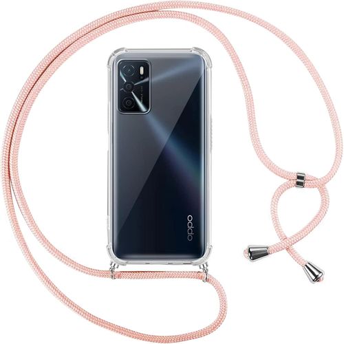 Coque Silicone Transparente Anti-Chute Avec Cordon Réglable Et Béquille Pour Oppo A16/A16s/A54s 6,52"" - Étui Bandoulière Rose