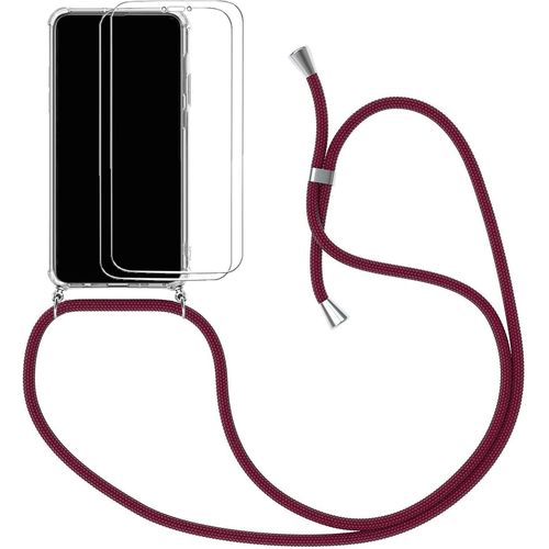 Coque Silicone Transparente Pour Xiaomi Mi 11 Lite 4g/5g Avec Lanière Réglable Tour De Cou / Bandoulière Rouge - Protection Renforcée Anti-Chocs