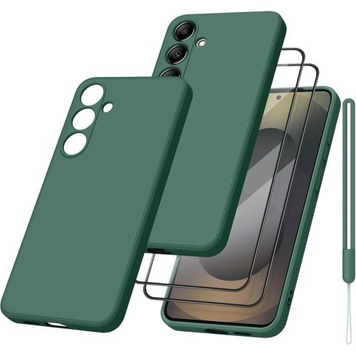 Coque Silicone Pour Samsung Galaxy S25+ / S25 Plus 5g + 2 Protections Écran Verre Trempé - Doublure Microfibre Douce, Anti-Rayures (Vert Foncé)