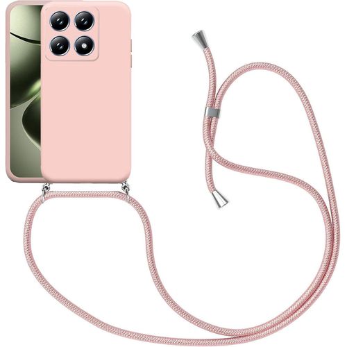Coque Silicone Souple Antichoc Pour Xiaomi 14t 5g Avec Lanière Tour De Cou Réglable Et Embouts Métal - Rose