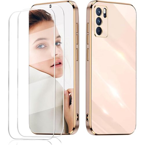 Coque Silicone Tpu Anti¿Choc Pour Oppo A16 / A16s / A54s + 2x Verre Trempé 9h 0,3 Mm - Ultra¿Fine, Antidérapante (Rose)