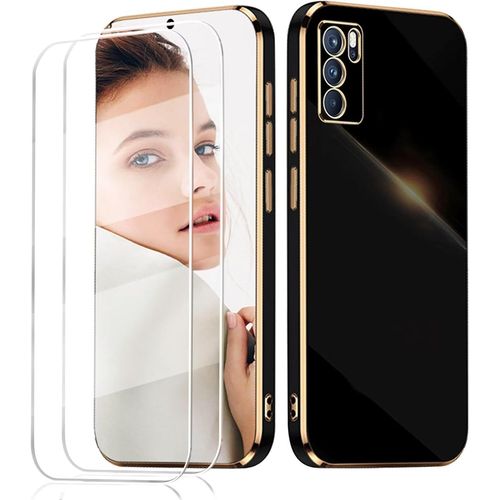Coque Silicone Tpu Anti-Choc Pour Oppo A16 / A16s / A54s + 2 Verres Trempés 9h 0,3 Mm - Ultra-Fin, Découpes Précises, Anti-Traces (Noir)