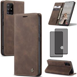 Coque Portefeuille Marron En Cuir Pu Pour Samsung Galaxy A51/M40s ¿ 3 Emplacements Cartes, Fermeture Magnétique, Bumper Tpu, Support Pliable + Verre Trempé Hd