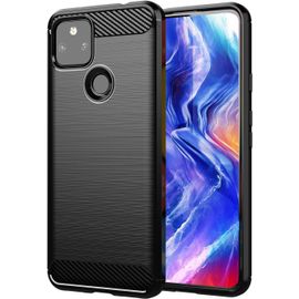 Coque Pour Google Pixel 5a - Noir, Effet Fibre De Carbone Gel Antichoc Antirayures, Grip Anti-Dérapant, Bords Et Coins Renforcés, Intérieur Nid D'abeille