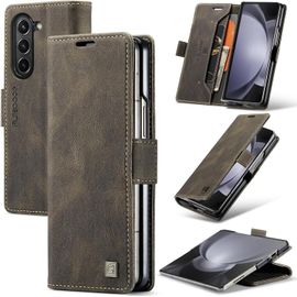 Coque Portefeuille Compatible Samsung Galaxy Z Fold5 5g ¿ Étui Folio Pu Cuir Premium Magnétique, 2 Emplacements Cartes, Support Pliable Antichoc ¿ Marron