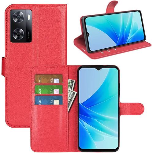 Coque Portefeuille Pour Oppo A57 4g / A57s / A77 4g (6,6 Pouces) - Housse Flip En Cuir Pu Avec Insert Tpu, Porte-Cartes, Support Et Fermeture Magnétique - Rouge