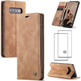 Coque Samsung Galaxy S10 Plus (2019) - Étui Portefeuille Cuir Premium Magnétique, 2 Emplacements Cartes & Poche Billets, Fonction Support + Verre Trempé Hd