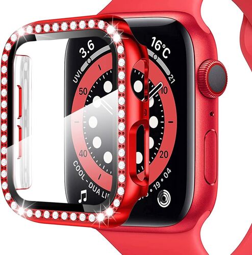 Coque Pour Apple Watch Series 3/2/1 38mm, Avec Film De Protection D'écran En Verre, Strass À Paillettes, Pour Iwatch 38 Mm (Rouge)