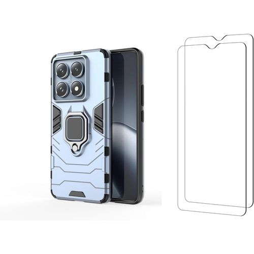 Coque Magnétique Rigide Xiaomi 14t Pro + 2 Verres Trempés - Antichoc, Anneau Rotatif Support, Protection Écran Et Caméra (Bleu Marine)