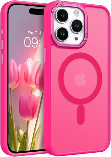 SJZG-Coque Magnétique Anti-Choc Pour Iphone 15 Pro, 6,1 Pouces [Compatible Avec Magsafe] Coque Transparente Mate Protection Qualité Militaire Anti-Choc - Rose Rouge