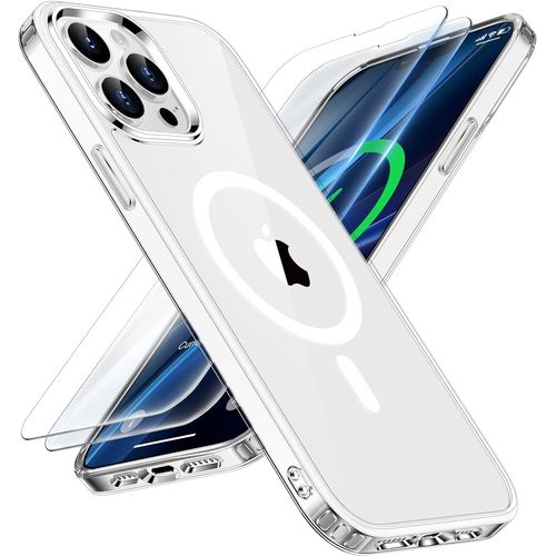 Coque Magsafe Iphone 12 Pro Max (6,7"") ¿ Aimantée, Antichoc Transparente + 2 Verres Trempés 9h, Boutons Sensibles & Protection Renforcée Écran/Caméra