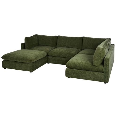 Canapé D'angle Droit 5/6 Places En Textile Chenille Vert