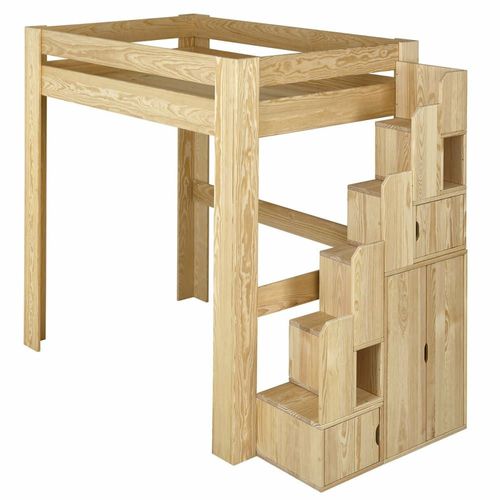 Lit Mezzanine 2 Places Avec Bureau Bois Massif 140x190 Cm