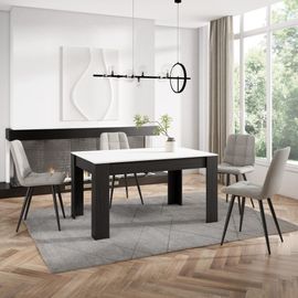Table À Manger Effet Bois Blanc Et Noir 140x90x76cm