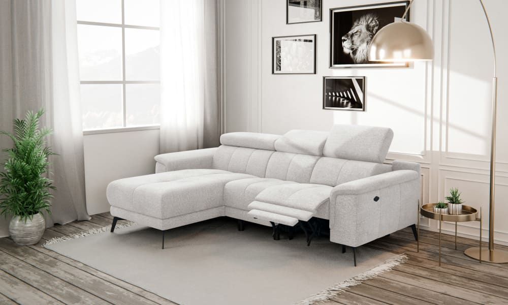 Canapé D’Angle 3 Places Avec 1 Relax Et Appuie-Tête Réglables, Beige