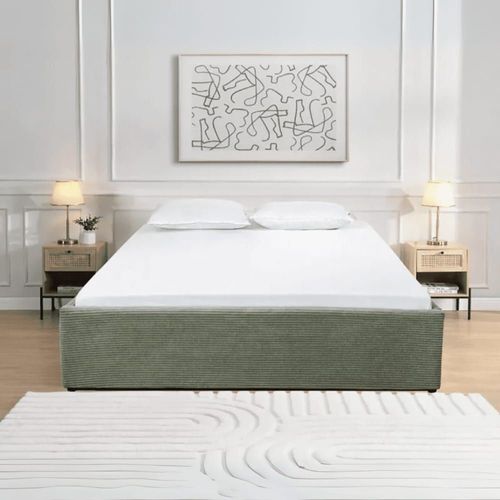 Lit Coffre 140x190 Cm Velours Avec Sommier À Lattes - Vert Kaki