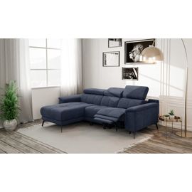 Canapé D’Angle 3 Places Avec 1 Relax Et Appuie-Tête Réglables, Bleu