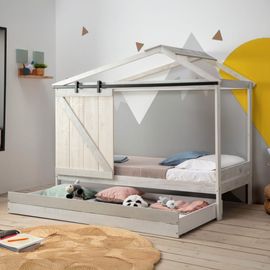 Tiroir Pour Lit Cabane 90x190 Cm En Bois Blanchi / Gris