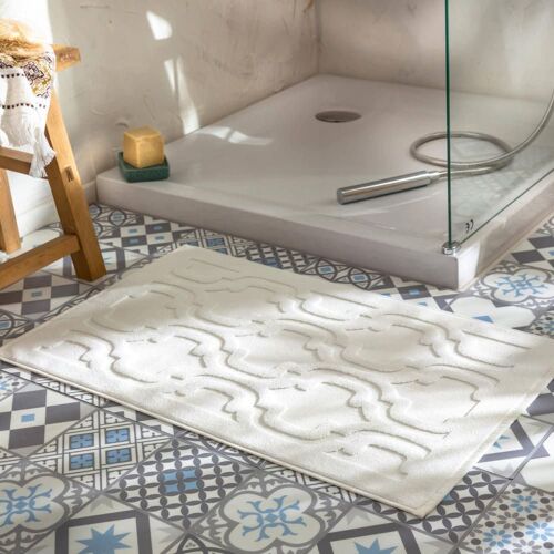 Tapis de bain en coton 940 g/m² blanc craie 60x120cm