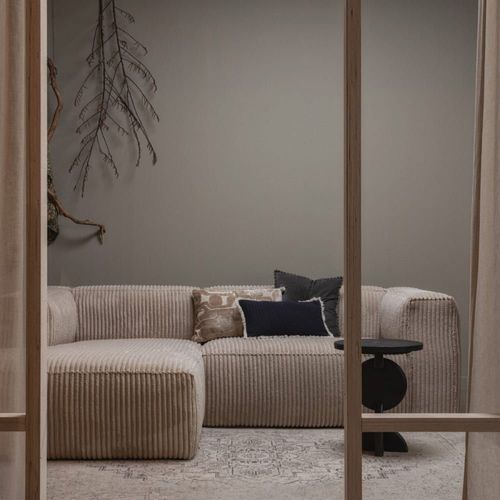 Canapé D'angle Gauche 3 Places En Velours Crème