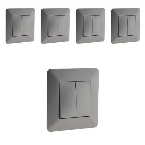 Lot de 5 interrupteurs va et vient doubles Titanium - Artezo - Zenitech