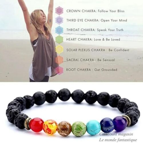 Bracelet - 7 Chakra - Pierre Naturelle - 8mm - Élastique - Femme