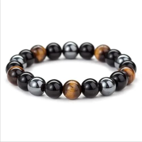 Bracelet En Perles D'hématite Et Obsidienne Noire - 10 Mm - Mixte - 2 Bracelets