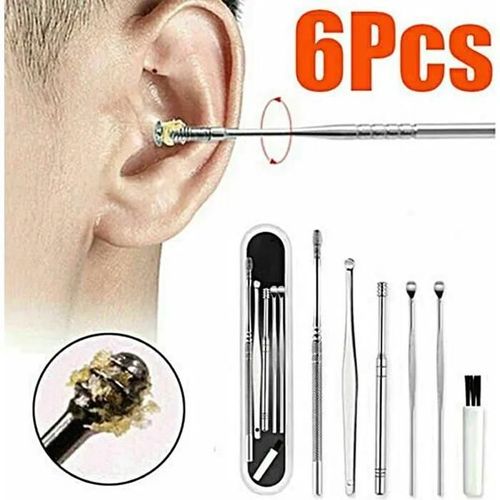 Kit Cure-Oreille Outils Coton-Tige En Acier Inoxydable 6pcs Set 