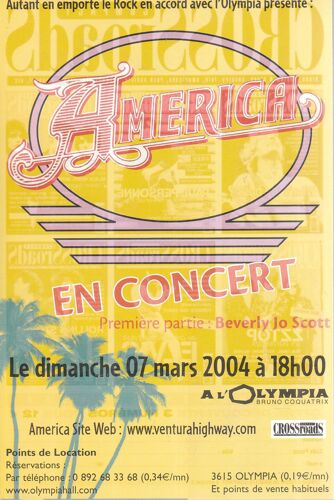 America: En Concert Flyer Paris, Olympia + Beverly Joe Scott- 7 Mars 2004