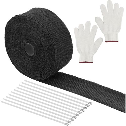 Ruban Isolant Thermique 10m X 5cm, Bande Thermique Echappement Avec 10 Serre Cable Inox Et Gant, Bande Thermique Pour Collecteurs D'échappement De Motos Et Voitures(Noir)