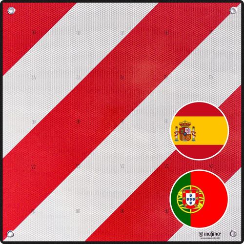 Panneau De Signalisation Espagnol Pour Porte Vélo Ou Moto, Caravane, Remorque, Camion, Voiture | Signal De Sécurité Réflecteur Catadioptre | Homologué V20 Code Route Espagne | Rouge Et Blanc (1)