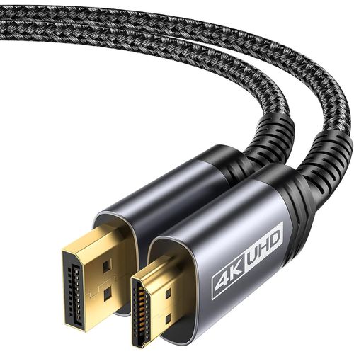 Câble DisplayPort vers HDMI 3M,4K@30Hz,2K@60Hz,1080P@120Hz Nylon Tressé -Connecteurs Plaqués Or 24K, DP vers HDMI (Audio&Vidéo) pour Ordinateur de Dell, AMD, NVIDIA, HP Elitebook, ThinkPad