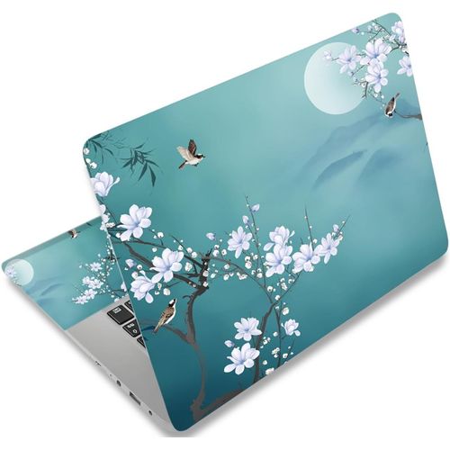 Autocollant En Vinyle Réutilisable Pour Ordinateurs Portables 12,1-15,6"",Décoratif,Résistant À L'Eau Et Aux Rayures,Pour 13,3"" 14"" 15"" Pc Portable Et Netbook (020 Oiseaux Et Fleurs Blanches)
