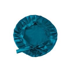 Bonnet De Nuit Ajustable En Soie Pour Cheveux Longs, 100 % Soie De Mûrier Bleu