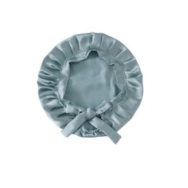Bonnet De Nuit Ajustable En Soie Pour Cheveux Longs, 100 % Soie De Mûrier Bleu Clair