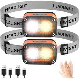Lampe Frontale 3000 Lumens Rechargeable Usb-C, Lampe Frontale Led, Étanche Avec Capteur De Mouvement Pour Camping, Course, Cyclisme Et Pêche¿2 Pièces¿