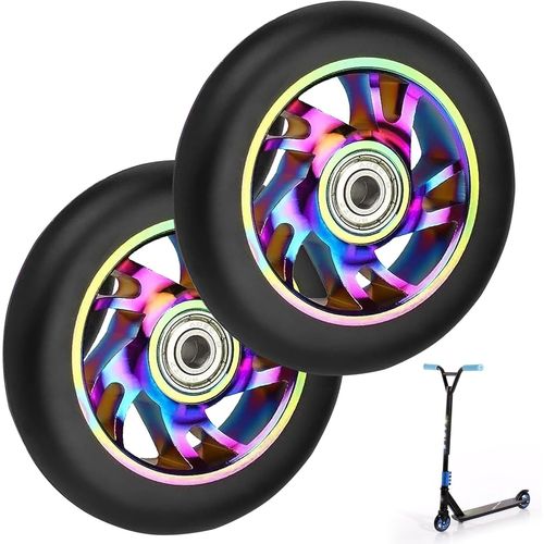 Lot De 2 Roues De Rechange Pour Trottinette Stunt - 100 Mm - Pneus 88a - En Aluminium - Avec Roulements Abec-9 - Pour La Plupart Des Trottinettes Et Kickscooter