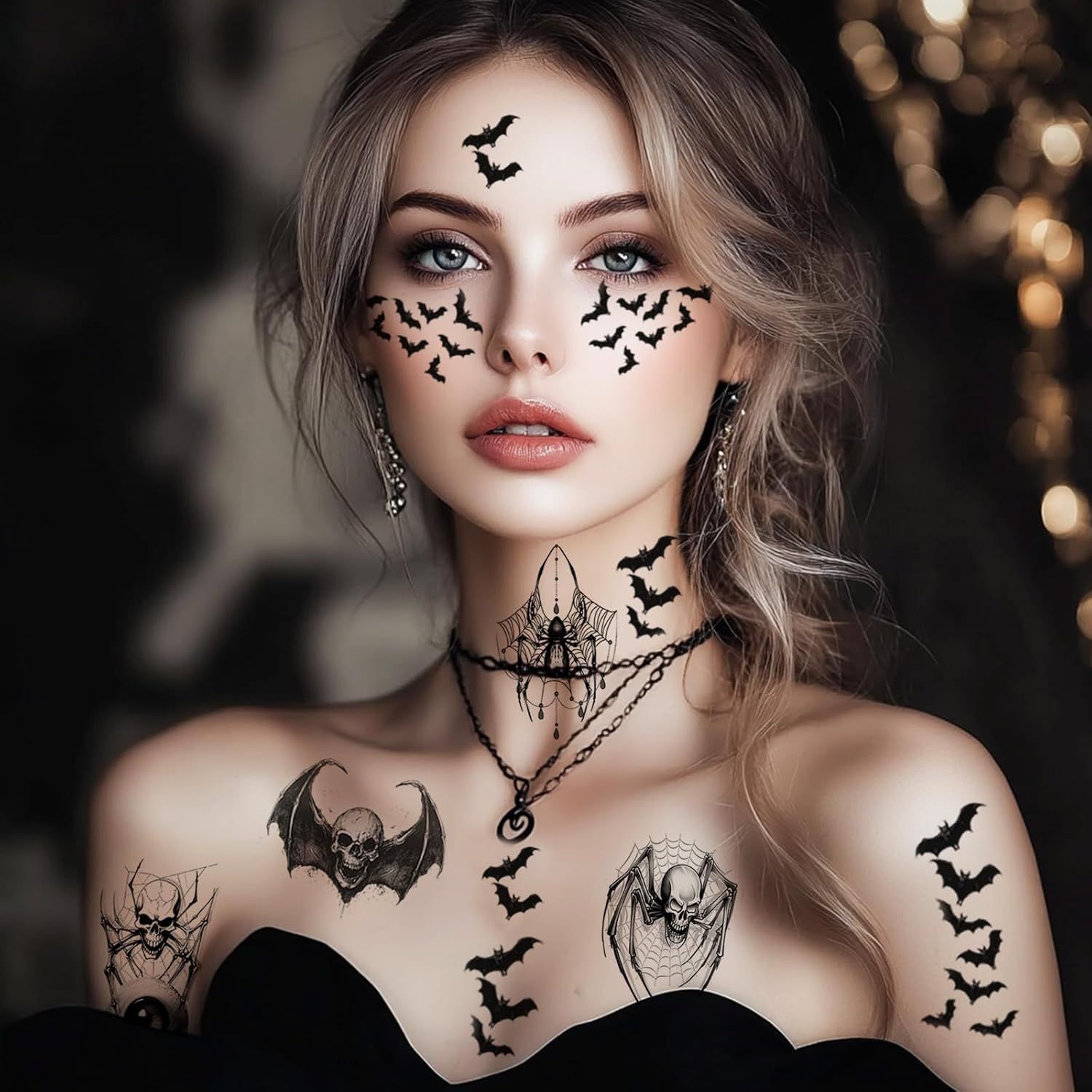 Lot De 7 Feuilles De Tatouages Temporaires D'Halloween Pour Femme