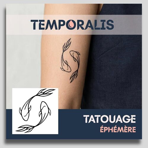 Faux Tatouage|Tatouage Ephemere Femme Et Homme-Cosmétique Certifié Ue,Encre Vegan & Waterproof-Dure 1 À 2 Semaines [ Tattoo Koi Yin Yang ] 