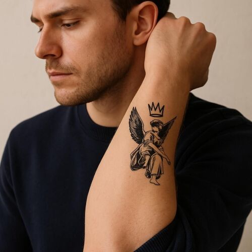 Faux Tatouage Ange-®|Tatouage Ephemere Femme Et Homme-Cosmétique Certifié Ue,Encre Vegan & Waterproof-Dure 1 À 2 Semaines [ Tattoo Ange Aux Yeux Bandés ] 