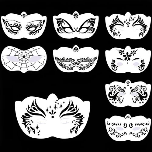 Pochoir Maquillage - 8pcs Modèle De Tatouage Pour Maquillage Festival Carnival Halloween,Maquillage Décoration Accessoire,Kit De Tatouage De Peinture Pour Visage Et Corps 
