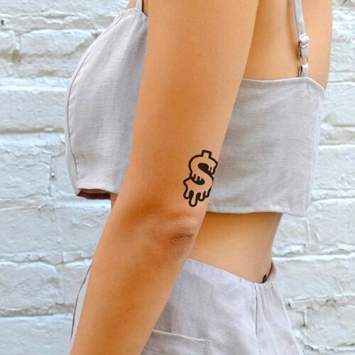 Faux Tatouage Argent-®|Tatouage Ephemere Femme Et Homme-Cosmétique Certifié Ue,Encre Vegan & Waterproof-Dure 1 À 2 Semaines [ Tattoo Symbole Du Dollar Fondu ] 