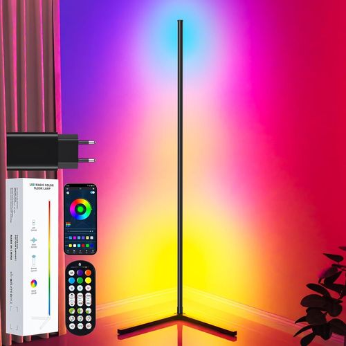 Lampadaire Led D'angle 165cm Rgb Lampe Sur Pied Avec Adaptat Et App, Musique Sync Et Minuteur 16 Millions Couleurs Lampe Pour Le Salon Chambre Et La Décoration De Fête