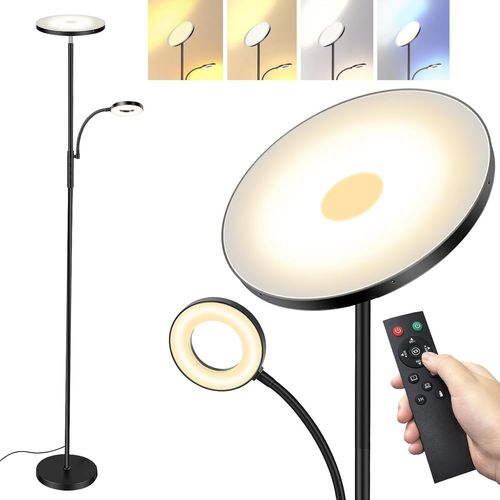 Lampadaire Led Sur Pied Salon, 42w 4200lm Lampe Salon Avec Variateur Télécommande Et Contrôle Tactile, Montage En 1 Minute, Base Lestée De 2,5 Kg,Lampe Sur Pied Adapté Pour Salon,Bureau(Noir Élégant