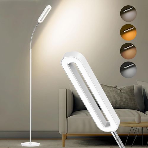 12w Lampadaire Led Blanc | 1200lm Lampadaire Salon Dimmable Avec Télécommande & Commande Tactile | 3000k 4000k 5000k 6000k & 6 Modes | Liseuse Led Col De Cygne Réglable Pour Chambre, Bureau
