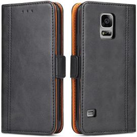 Trkk-Coque Pour Samsung Galaxy S5/ S5 Neo, Housse En Cuir Pu Premium Etui À Rabat Pochette De Portefeuille, Étui De Protection Pour Samsung Galaxy S5/ S5 Neo, Noir