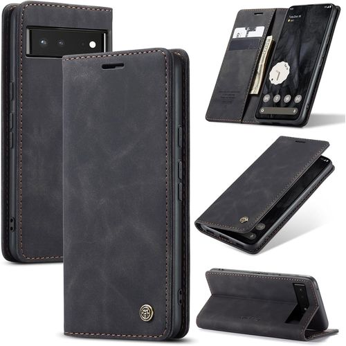 KWEX-Coque pour Google Pixel 6 5G Premium Housse Cuir Protection Pochette Rabat Portefeuille Flip Case Porte Magnétique Coque Étui pour Google Pixel 6, Noir